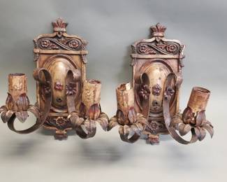 526  Lot 86  Pair of Spanish revival polychrome and iron wall
