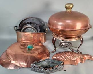 778  Lot 443  Group of vintage copper bowls, molds, etc