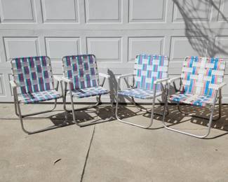 419  Lot 318h  4 vintage folding woven webbing chairs