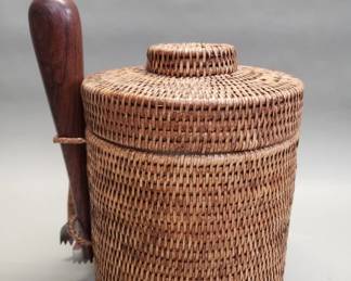 294  Lot 536  Midcentury rattan ice bucket with accessories