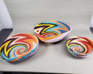 596  Lot 375  Three hand woven twine baskets