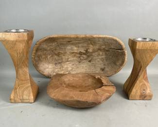 767  Lot 332  Grup of vintage wood bowls and candle holder