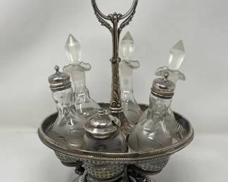 255  Lot 96  Antique Victorian silver plate cruet set by
