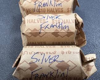 016  Lot 40  3 Rolls of Franklin silver half dollar coins