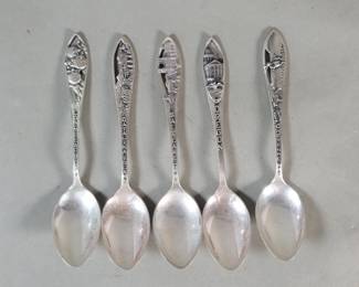 187  Lot 125  Five sterling silver souvenir spoons