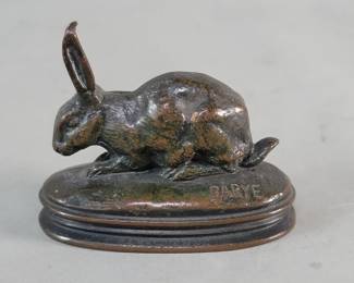 017  Lot 110  Antique AntoineLouis Barye bronze rabbit