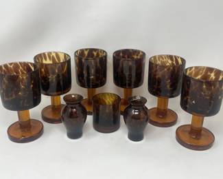 810  Lot 371  Hand blown amber glass goblets etc