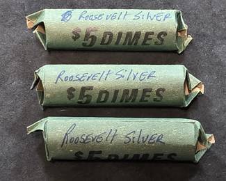 019  Lot 39  3 Rolls of 50 Roosevelt silver dimes