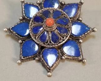 705  Lot 685  Silver, lapis lazuli  coral star brooch pendant