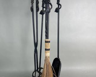 494  Lot 581  Group of vintage iron fireplace tools