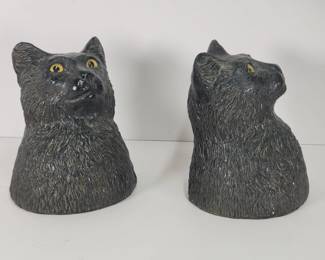 454  Lot 419h  Vintage Angel ceramic black cat bust bookends