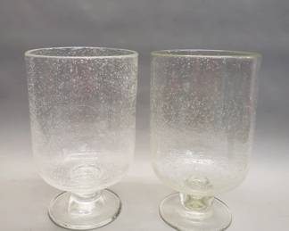 677  Lot 549  Pair of clear seated bubble glass hurricane