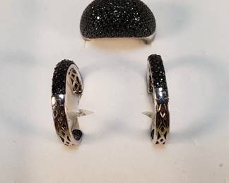 873  Lot 53  Sterling and black spinel dome ring  earrings