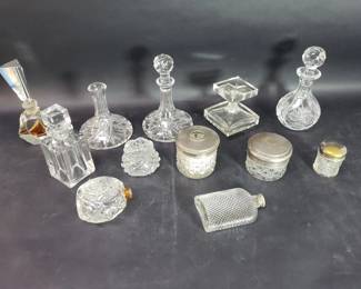 737  Lot 399  Group of vintage crystal and glass decanter,