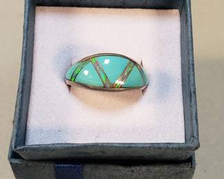 874  Lot 62  Sterling and inlaid turquoise and stone dome ring