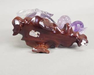 560  Lot 245  Carved amethyst quartz fruits  leaves sculpture