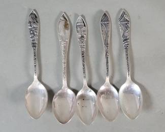 186  Lot 124  Five sterling silver souvenir spoons