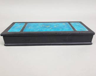 290  Lot 389  Mid century wood and enamel trinket box