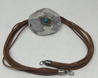 219  Lot 23  Vintage sterling silver, leather and turquoise