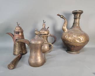 782  Lot 505  Group of vintage brass Islamic coffee pots