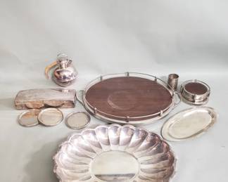 359  Lot 415  Group of silver plate trays, teapot, coasters etc
