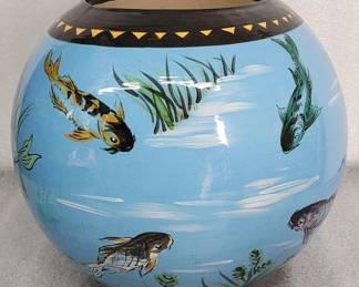 242  Lot 350h  Vintage hand painted koi fish vase