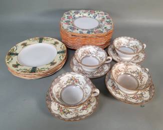607  Lot 393  Porcelain and ceramic plates, teacups,  saucers