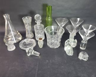752  Lot 418  Group of crystal and glass vases, decanters and