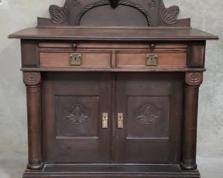 035  Lot 104  Antique hand carved oak sideboard