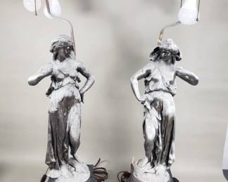 499  Lot 592  Pair of vintage spelter figural table lamps on a