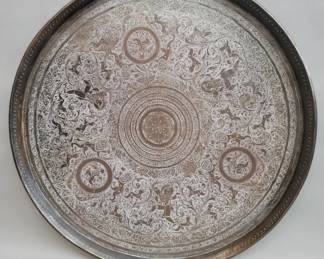 502  Lot 609  Vintage Persian hand engraved brass table top