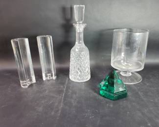 750  Lot 401  Group of crystal candle holders, decanter, and