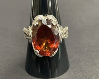 730  Lot 600h  Sterling silver ring with redorange oval stone