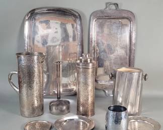 758  Lot 440  Group of silver plate serving trays, pitcher,