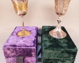 759  Lot 700  Pair of engraved silver plate chalices