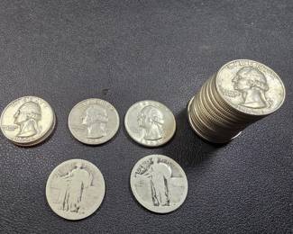 114  Lot 64  22 Standing Liberty and Washington silver quarter