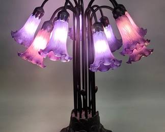 693  Lot 608  Tiffany style metal multilight pond Lily table