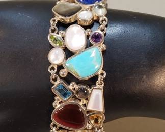 313  Lot 49  Sterling  multigemstone bracelet