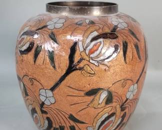 660  Lot 502  enamel on brass floral vase