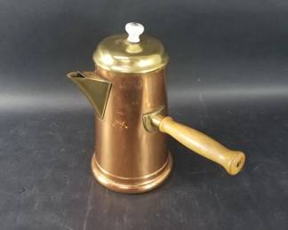402  Lot 222  Vintage copper and brass coffee pot