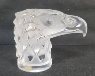 122  Lot 465  Lalique France crystal eagles head paperweight