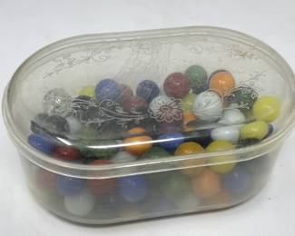 408  Lot 281  Vintage marbles in plastic container