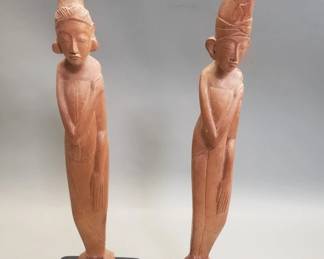 572  Lot 334  Pair of carved wood Sawasdee greeter figurines