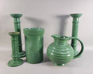 806  Lot 365  Group of ceramic candle holders, pitcher, and