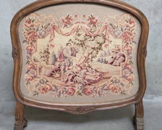 385  Lot 149  Vintage carved walnut needlepoint tapestry