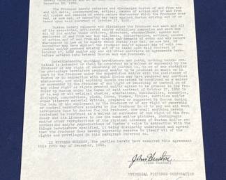 040  Lot 356h  Agreement letter signed by John Huston 
