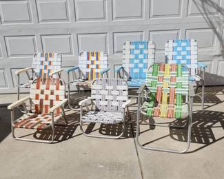 061  Lot 322h  Vintage aluminum woven webbing chairs