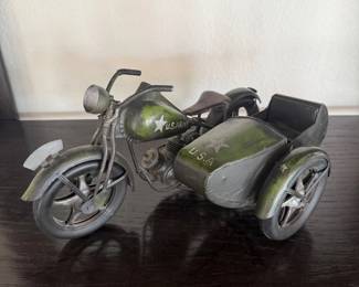 Lot #48- U.S. Army-Style Metal Motorcycle Model with Sidecar