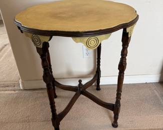 Lot #20- Round Accent Table with Turned Legs & Gold-Tone Top