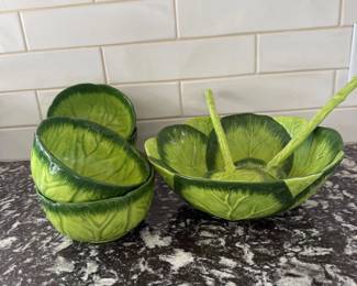 Lot #57- Baum Bros. Style-Eyes Green Cabbage-Leaf Salad Serving Set